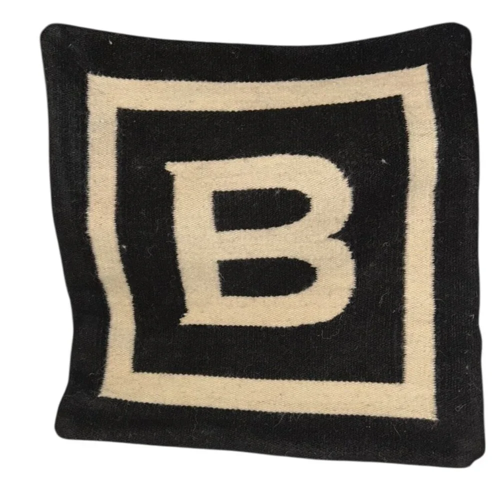 Jonathan Adler Black Cream white wool hand woven square 